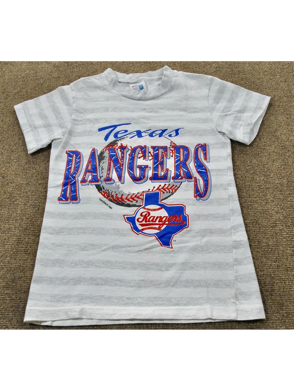 Texas Rangers 90s MLB Baseball Stripe Vintage 1992 Shirt Size Youth Medium